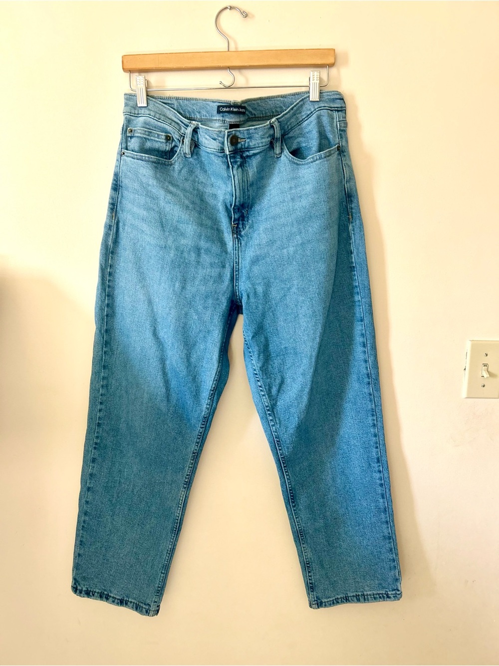 Calvin Klein Jeans Size 16 High Rise Straight Leg Light Wash Cotton Stretch